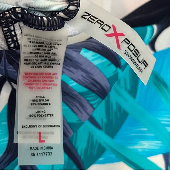 Navy and Teal Tropical Swimwear Halter Top Palm Leaf With Navy Blue Trim Size L - Picture 7 of 12